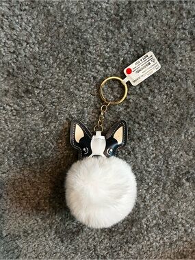 Black & White Puppy Pom-Pom Keychain - Cute Bag Charm